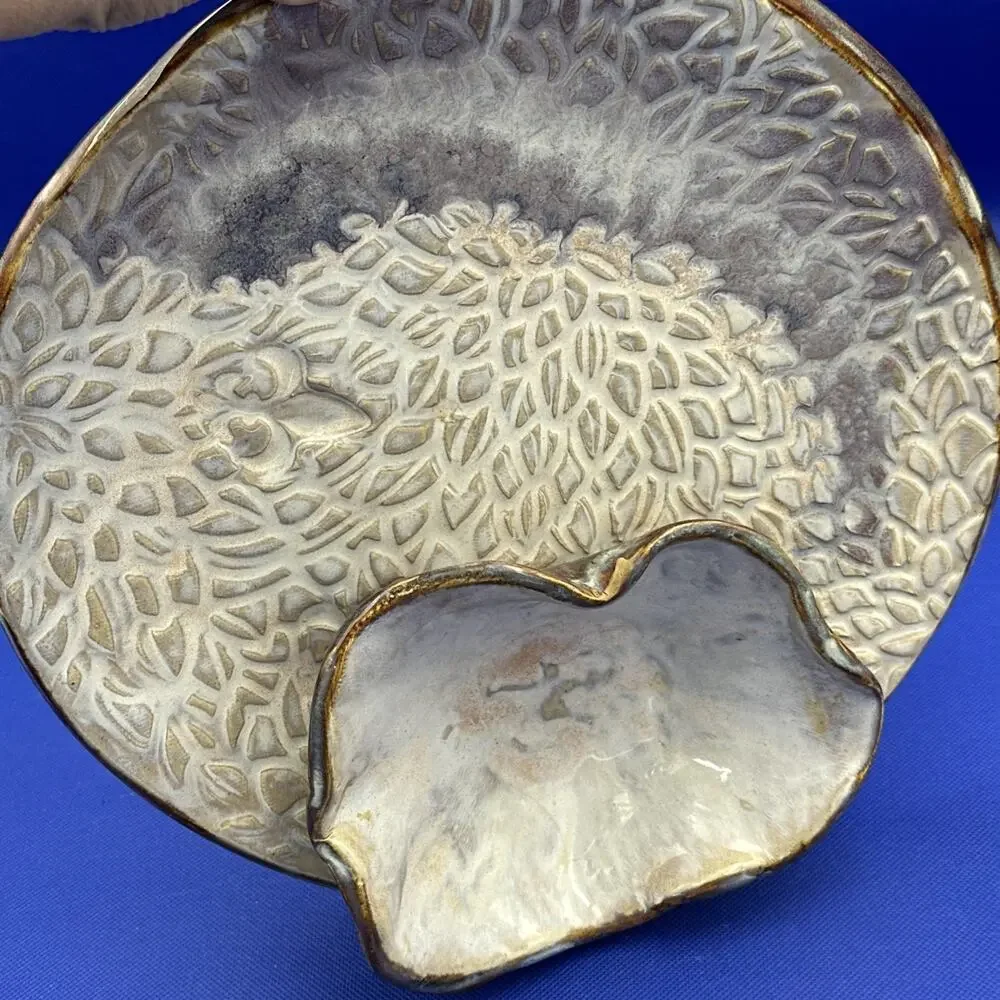 Studio Art Pottery Chip & Dip Platter Centerpiece Stoneware Artist Marked Harris